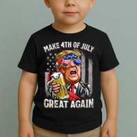 Trump Make 4th Of July Great Again Drinking Beer Funny Toddler T-Shirt
