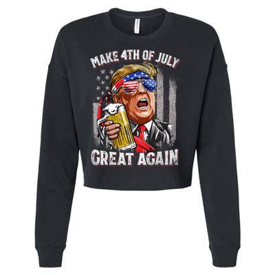Trump Make 4th Of July Great Again Drinking Beer Funny Cropped Pullover Crew