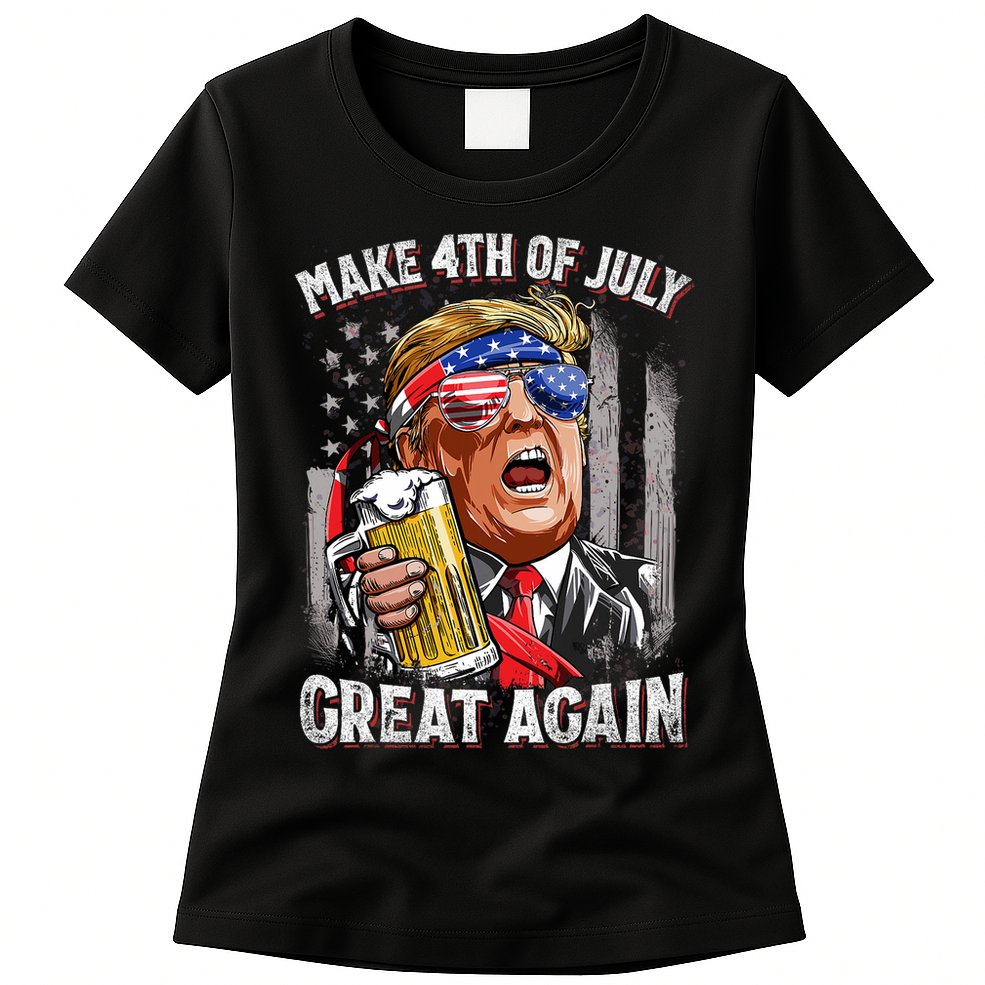 Trump Make 4th Of July Great Again Drinking Beer Funny Womens T-Shirt