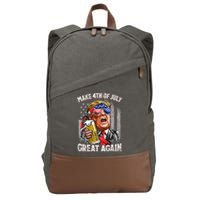 Trump Make 4th Of July Great Again Drinking Beer Funny Cotton Canvas Backpack