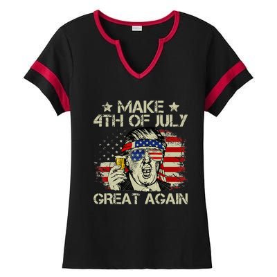 Trump Make 4th of July Great Again Merica Beer Drinking Ladies Halftime Notch Neck Tee