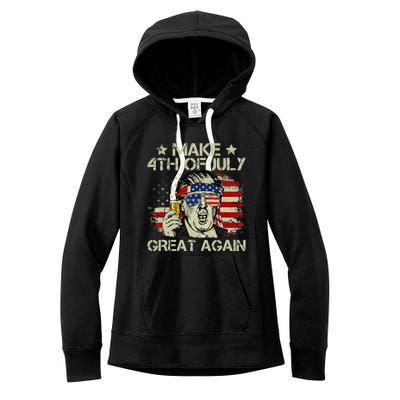 Trump Make 4th of July Great Again Merica Beer Drinking Women's Fleece Hoodie