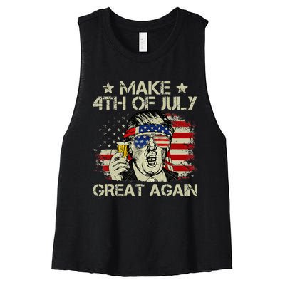 Trump Make 4th of July Great Again Merica Beer Drinking Women's Racerback Cropped Tank