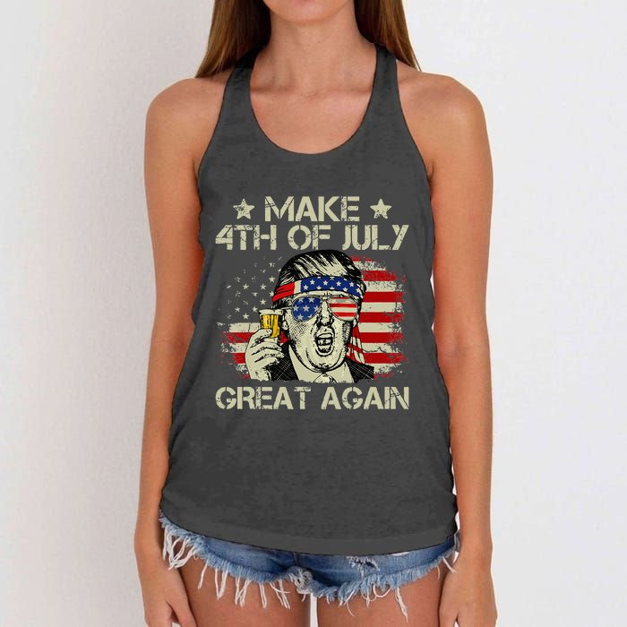 Trump Make 4th of July Great Again Merica Beer Drinking Women's Knotted Racerback Tank