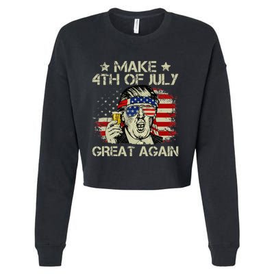 Trump Make 4th of July Great Again Merica Beer Drinking Cropped Pullover Crew