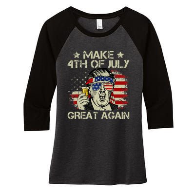 Trump Make 4th of July Great Again Merica Beer Drinking Women's Tri-Blend 3/4-Sleeve Raglan Shirt