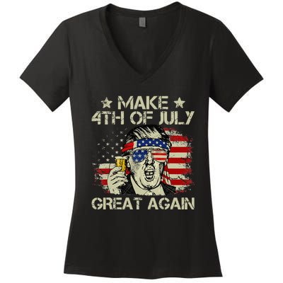 Trump Make 4th of July Great Again Merica Beer Drinking Women's V-Neck T-Shirt