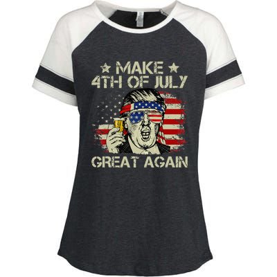 Trump Make 4th of July Great Again Merica Beer Drinking Enza Ladies Jersey Colorblock Tee