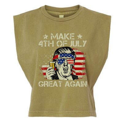 Trump Make 4th of July Great Again Merica Beer Drinking Garment-Dyed Women's Muscle Tee