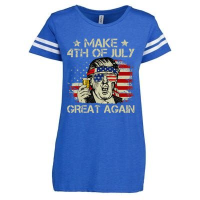 Trump Make 4th of July Great Again Merica Beer Drinking Enza Ladies Jersey Football T-Shirt