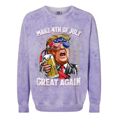 Trump Make 4th Of July Great Again Drinking Beer Funny Colorblast Crewneck Sweatshirt