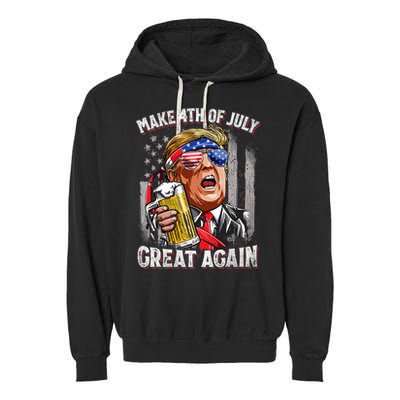 Trump Make 4th Of July Great Again Drinking Beer Funny Garment-Dyed Fleece Hoodie