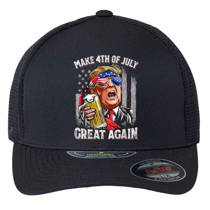 Trump Make 4th Of July Great Again Drinking Beer Funny Flexfit Unipanel Trucker Cap