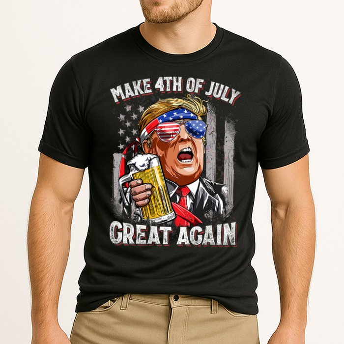 Trump Make 4th Of July Great Again Drinking Beer Funny Performance Shirt