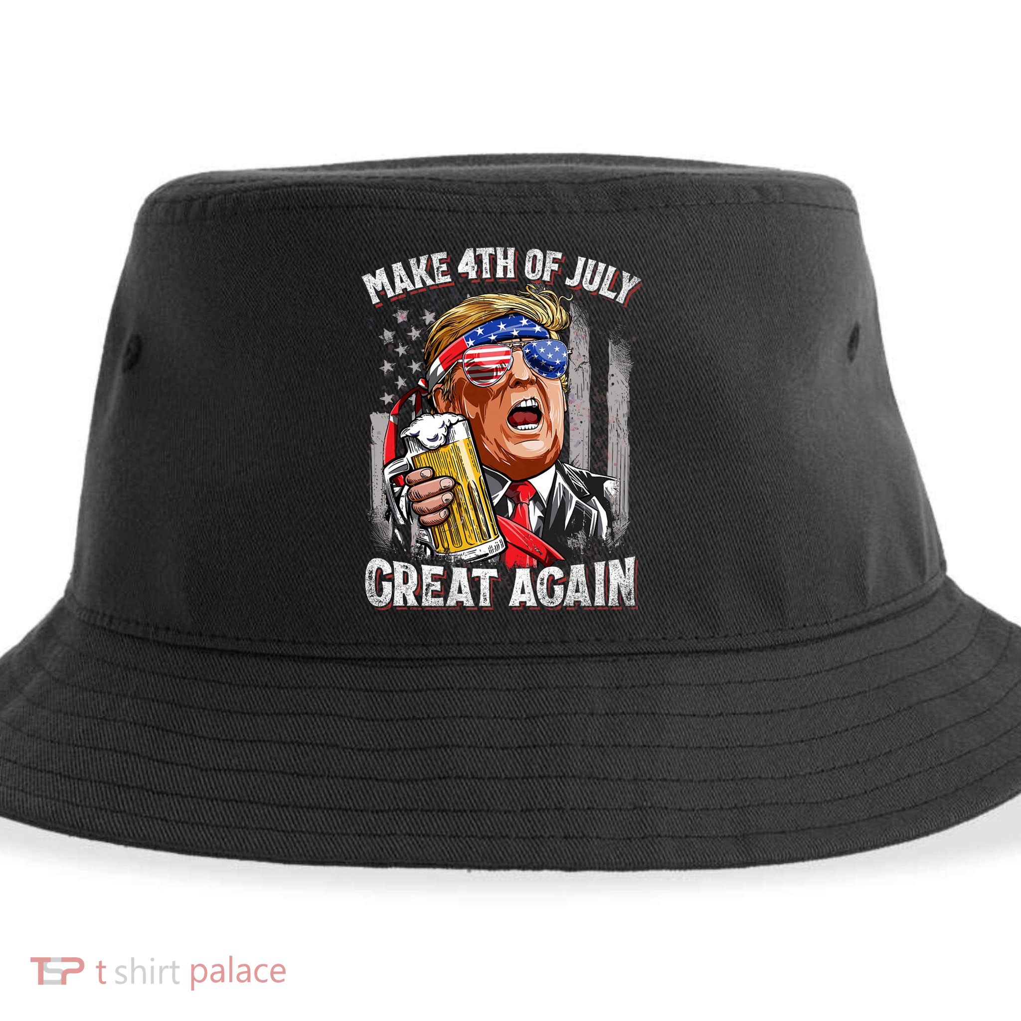 Trump Make 4th Of July Great Again Drinking Beer Funny Sustainable Bucket Hat