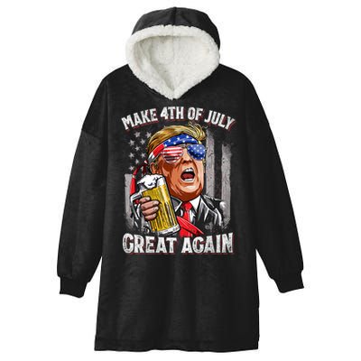 Trump Make 4th Of July Great Again Drinking Beer Funny Hooded Wearable Blanket