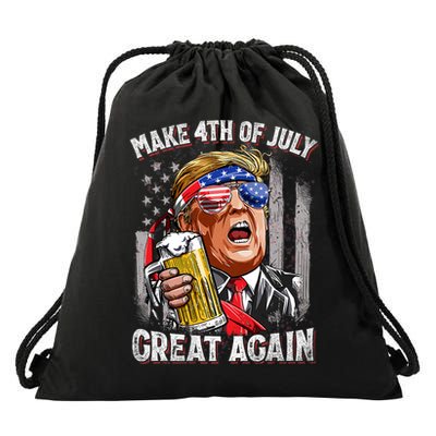 Trump Make 4th Of July Great Again Drinking Beer Funny Drawstring Bag