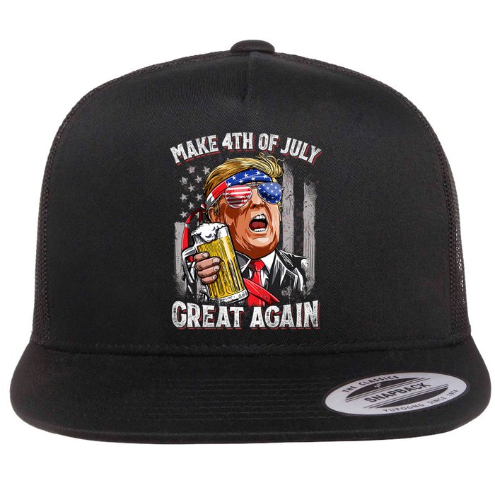 Trump Make 4th Of July Great Again Drinking Beer Funny Flatbill Hat