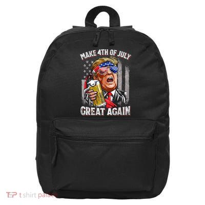 Trump Make 4th Of July Great Again Drinking Beer Funny 16 in Basic Backpack