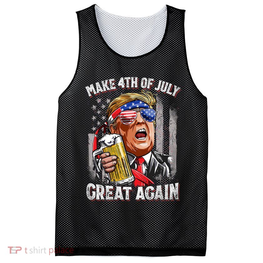 Trump Make 4th Of July Great Again Drinking Beer Funny Mesh Reversible Basketball Jersey Tank