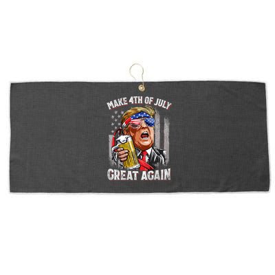 Trump Make 4th Of July Great Again Drinking Beer Funny Large Microfiber Waffle Golf Towel