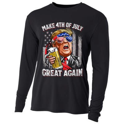 Trump Make 4th Of July Great Again Drinking Beer Funny Cooling Performance Long Sleeve Crew
