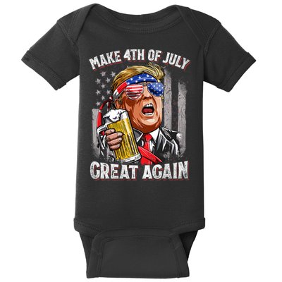 Trump Make 4th Of July Great Again Drinking Beer Funny Baby Bodysuit