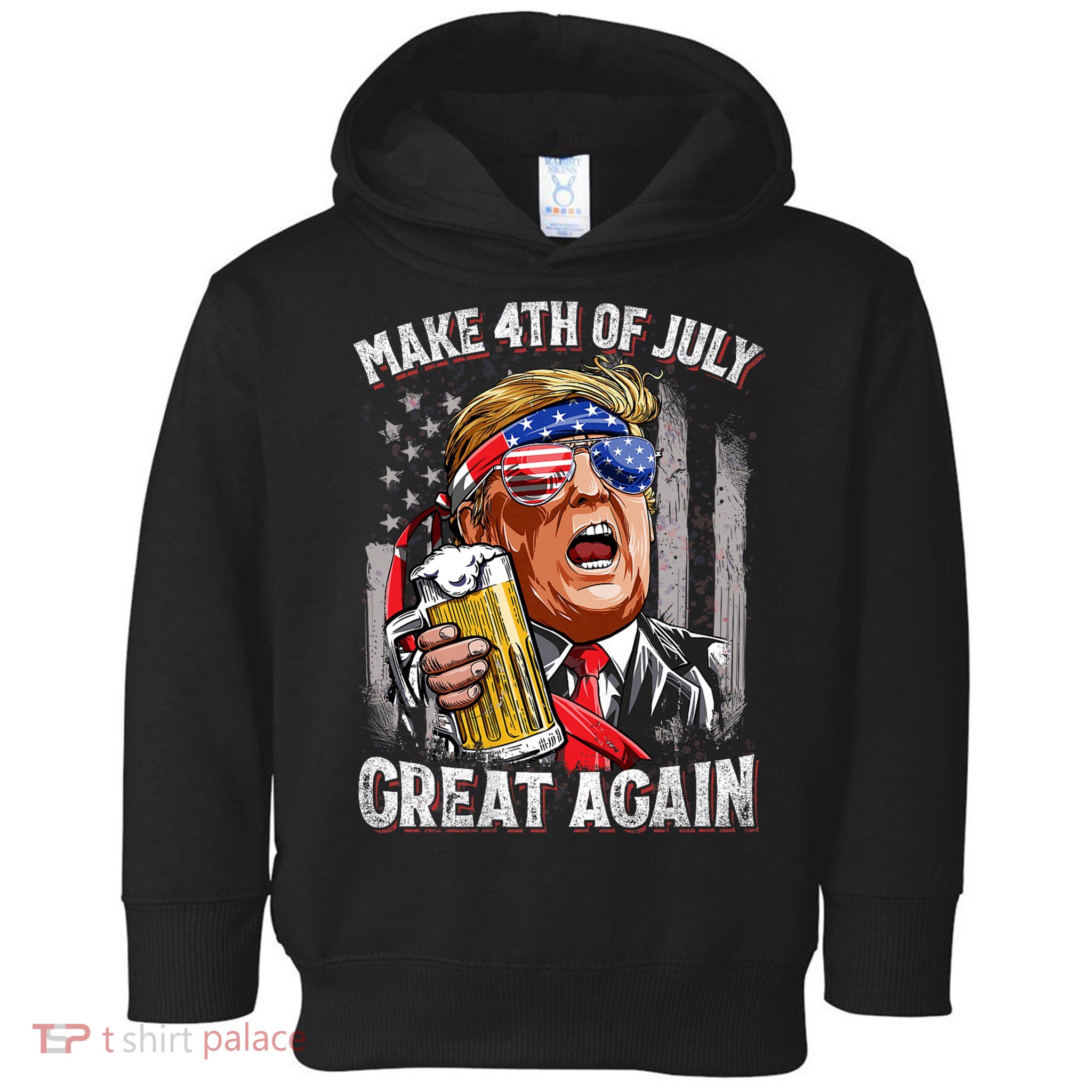 Trump Make 4th Of July Great Again Drinking Beer Funny Toddler Hoodie