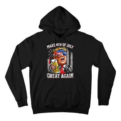 Trump Make 4th Of July Great Again Drinking Beer Funny Tall Hoodie