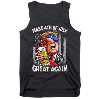 Trump Make 4th Of July Great Again Drinking Beer Funny Tank Top