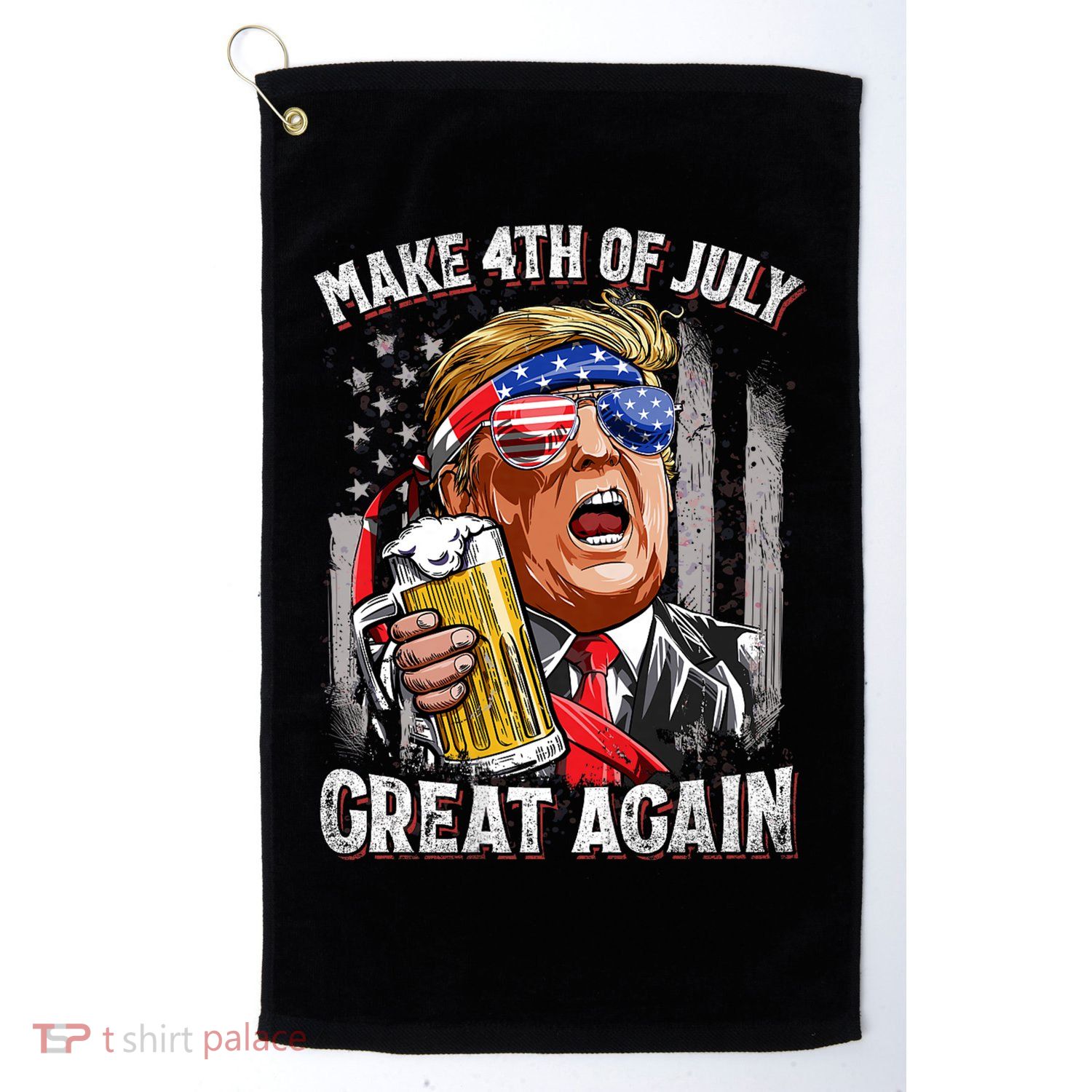 Trump Make 4th Of July Great Again Drinking Beer Funny Golf Towel