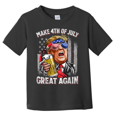 Trump Make 4th Of July Great Again Drinking Beer Funny Toddler T-Shirt