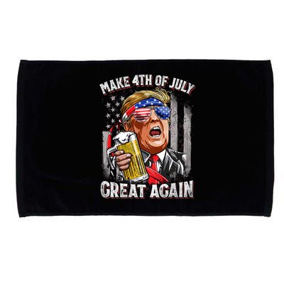 Trump Make 4th Of July Great Again Drinking Beer Funny Microfiber Hand Towel