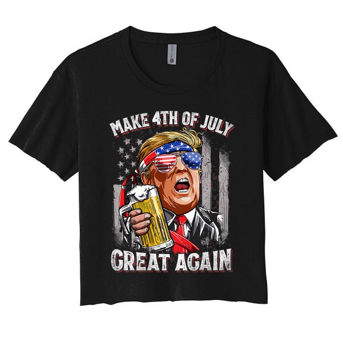 Trump Make 4th Of July Great Again Drinking Beer Funny Crop Top