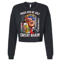 Trump Make 4th Of July Great Again Drinking Beer Funny Cropped Pullover Crew