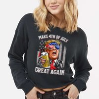 Trump Make 4th Of July Great Again Drinking Beer Funny Cropped Pullover Crew