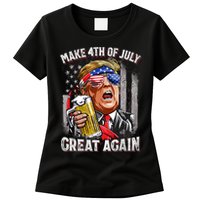 Trump Make 4th Of July Great Again Drinking Beer Funny Womens T-Shirt