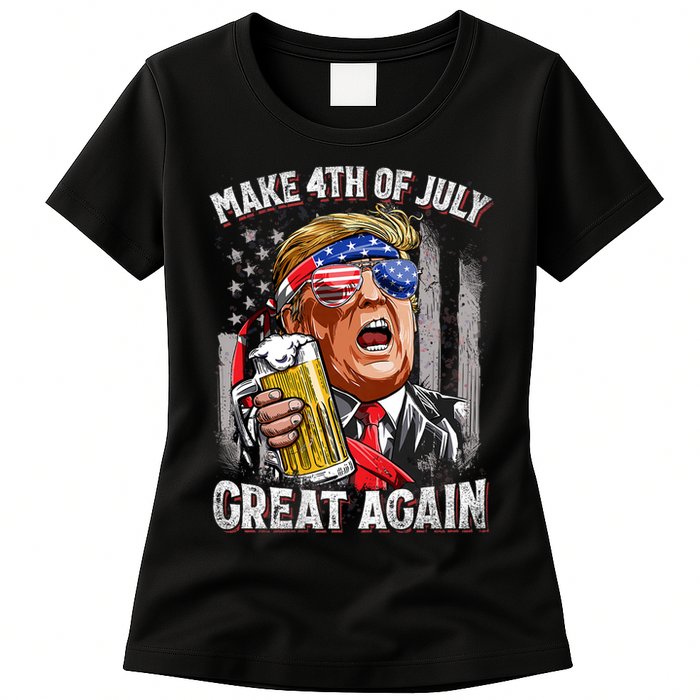 Trump Make 4th Of July Great Again Drinking Beer Funny Womens T-Shirt