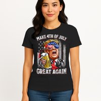 Trump Make 4th Of July Great Again Drinking Beer Funny Womens T-Shirt