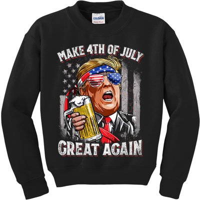 Trump Make 4th Of July Great Again Drinking Beer Funny Kids Sweatshirt