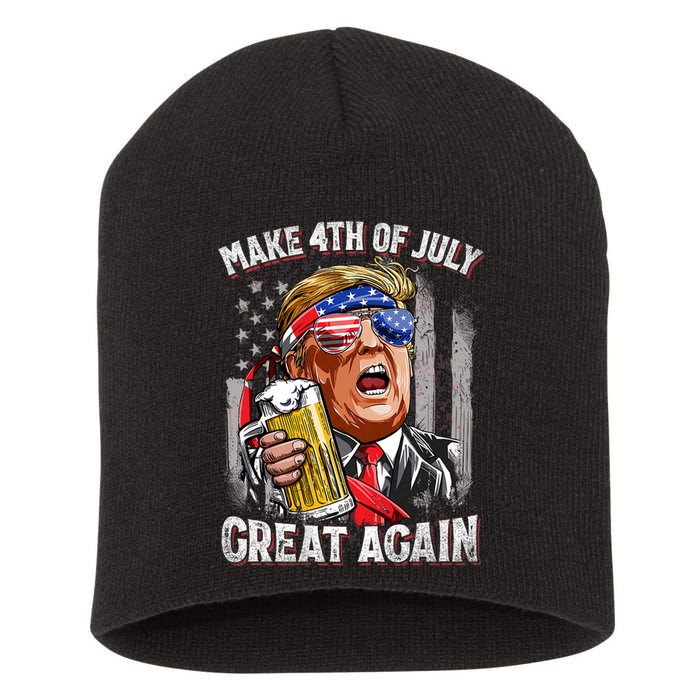 Trump Make 4th Of July Great Again Drinking Beer Funny Short Acrylic Beanie