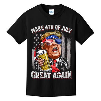 Trump Make 4th Of July Great Again Drinking Beer Funny Kids T-Shirt