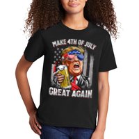Trump Make 4th Of July Great Again Drinking Beer Funny Kids T-Shirt