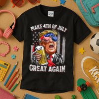 Trump Make 4th Of July Great Again Drinking Beer Funny Kids T-Shirt