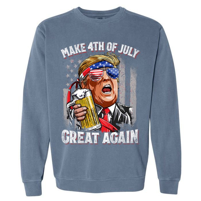 Trump Make 4th Of July Great Again Drinking Beer Funny Garment-Dyed Sweatshirt