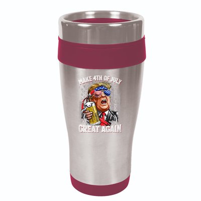 Trump Make 4th Of July Great Again Drinking Beer Funny 16oz Travel Tumbler