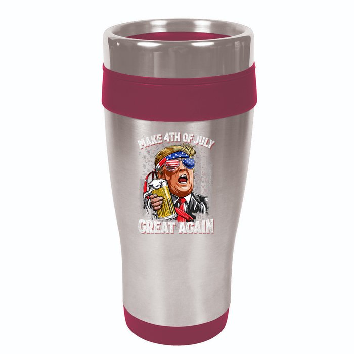 Trump Make 4th Of July Great Again Drinking Beer Funny 16oz Travel Tumbler