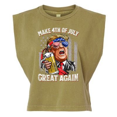 Trump Make 4th Of July Great Again Drinking Beer Funny Garment-Dyed Women's Muscle Tee