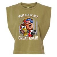 Trump Make 4th Of July Great Again Drinking Beer Funny Garment-Dyed Women's Muscle Tee