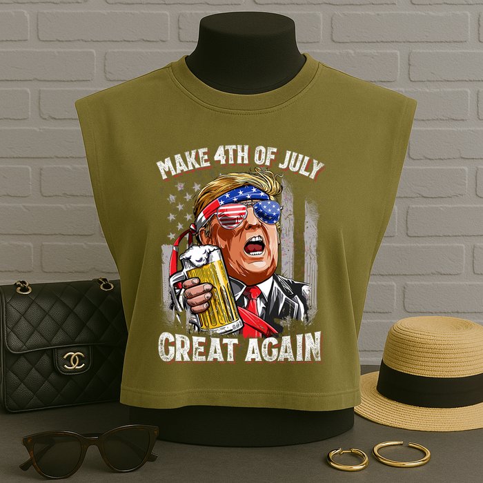 Trump Make 4th Of July Great Again Drinking Beer Funny Garment-Dyed Women's Muscle Tee